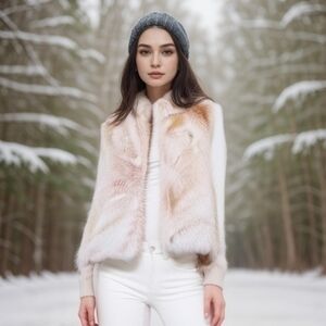 VINTAGE 80S INVESTMENTS PINK FAUX FUR ZIP VEST SZ XL